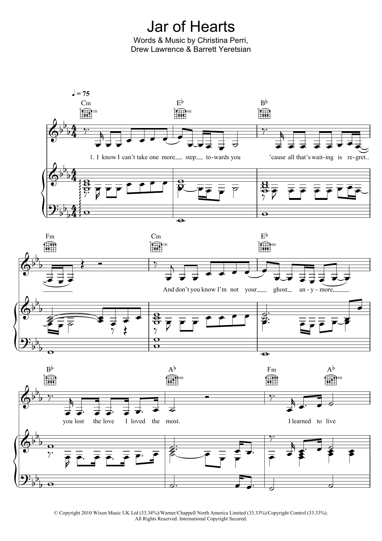 Christina Perri Jar Of Hearts sheet music notes and chords. Download Printable PDF.