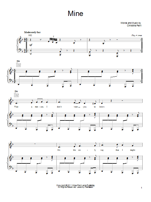 Learn to play Christina Perri Mine sheet music for Piano, Vocal & Guitar Chords (Right-Hand Melody) in minutes. Price: 7.8900$ Christina Perri Mine sheet music notes and chords arranged for Piano, Vocal & Guitar Chords (Right-Hand Melody)