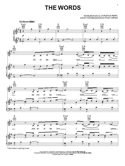 Christina Perri The Words sheet music notes and chords. Download Printable PDF.