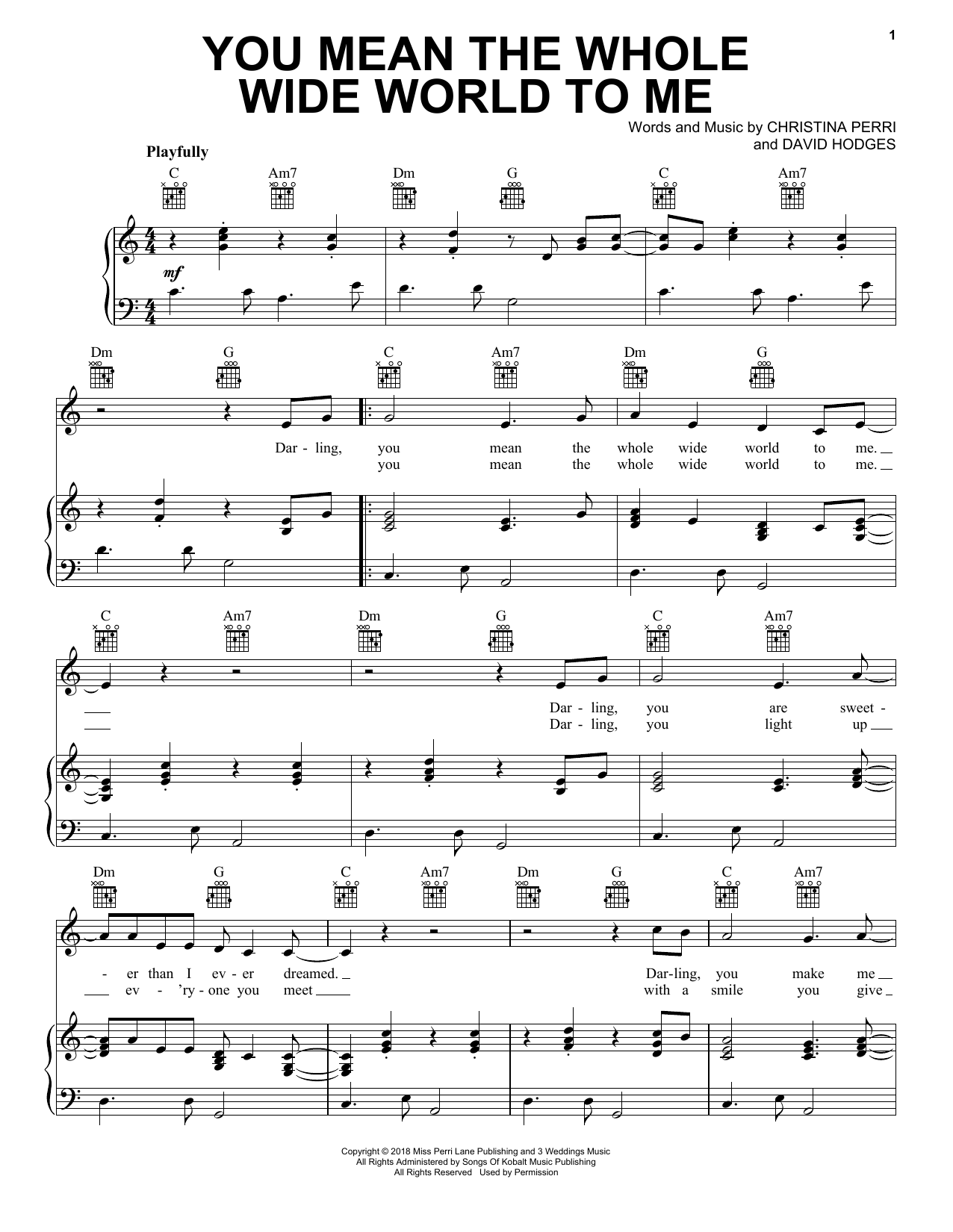 Christina Perri You Mean The Whole Wide World To Me sheet music notes and chords. Download Printable PDF.