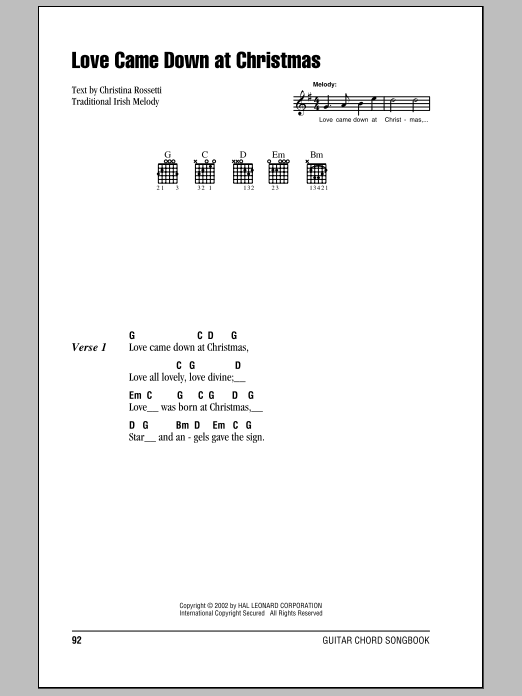 Christina Rossetti Love Came Down At Christmas sheet music notes and chords. Download Printable PDF.