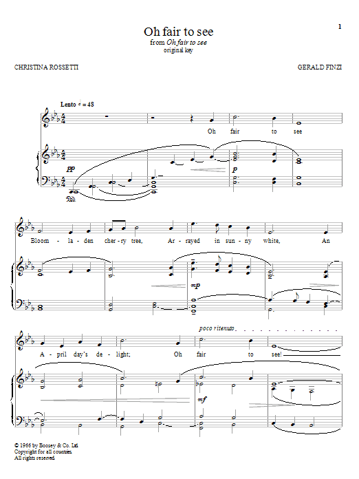 Learn to play Christina Rossetti Oh Fair To See sheet music for Piano & Vocal in minutes. Price: 7.8900$ Christina Rossetti Oh Fair To See sheet music notes and chords arranged for Piano & Vocal
