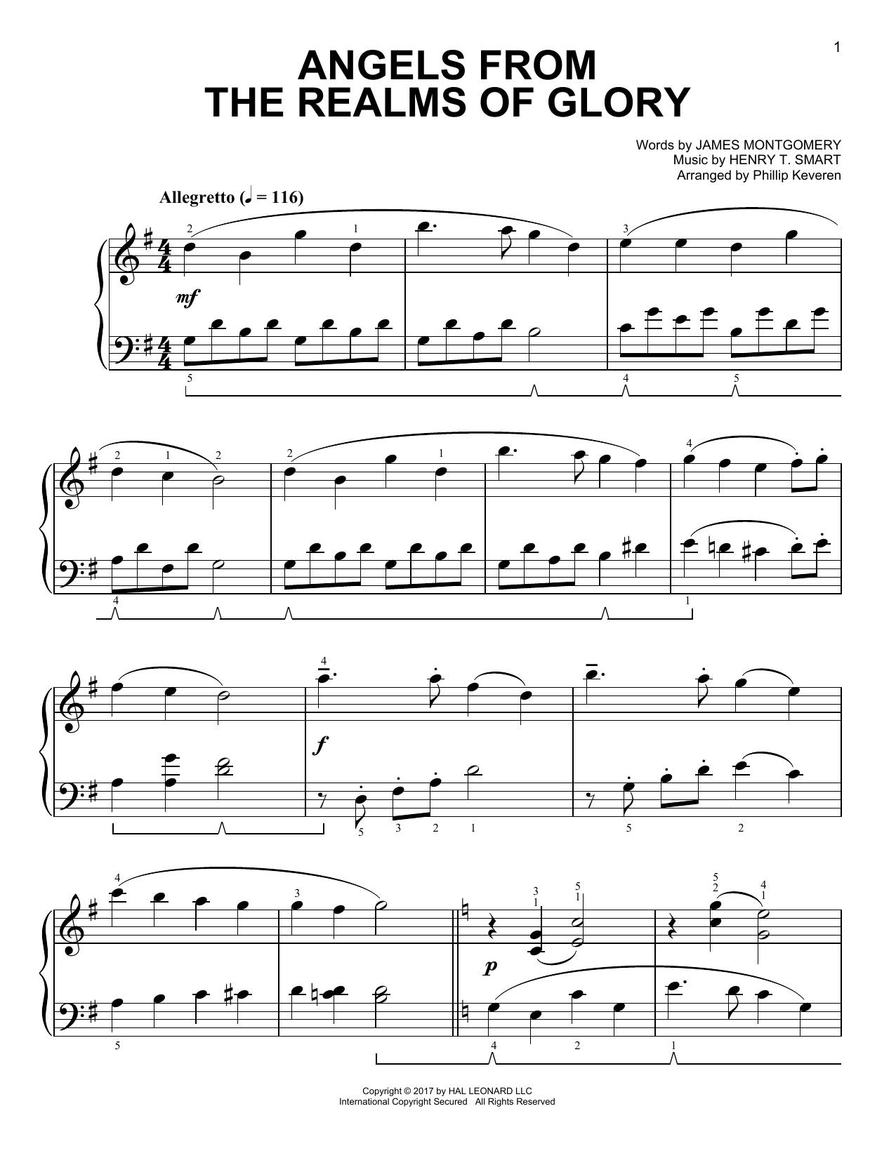 Christmas Carol Angels From The Realms Of Glory [Classical version] (arr. Phillip Keveren) sheet music notes and chords. Download Printable PDF.