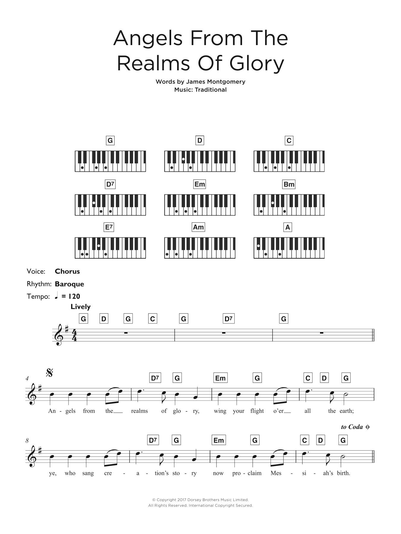 Christmas Carol Angels From The Realms Of Glory sheet music notes and chords. Download Printable PDF.