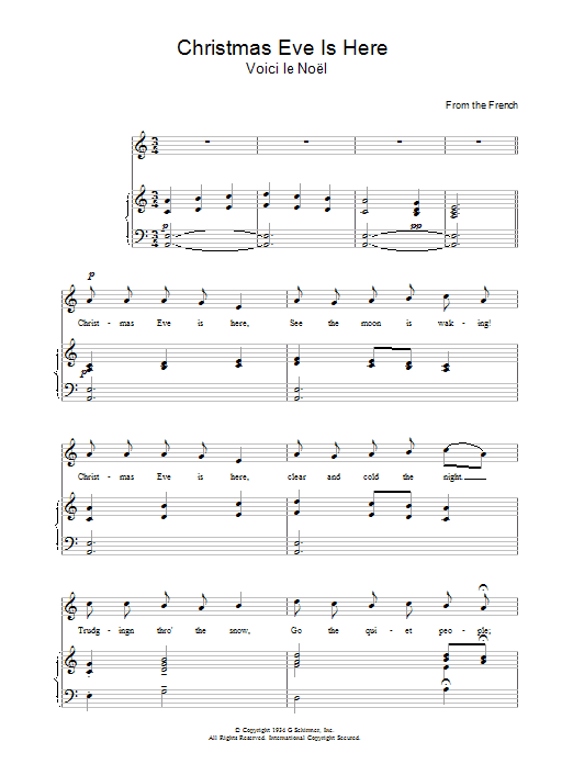 Learn to play Christmas Carol Christmas Eve Is Here sheet music for Piano, Vocal & Guitar Chords in minutes. Price: 7.8900$ Christmas Carol Christmas Eve Is Here sheet music notes and chords arranged for Piano, Vocal & Guitar Chords