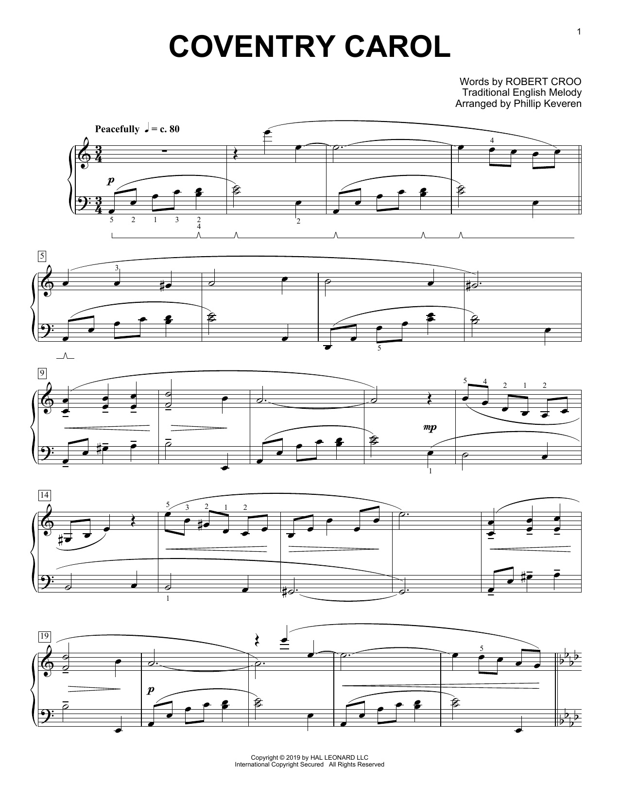 Christmas Carol Coventry Carol [Classical version] (arr. Phillip Keveren) sheet music notes and chords. Download Printable PDF.