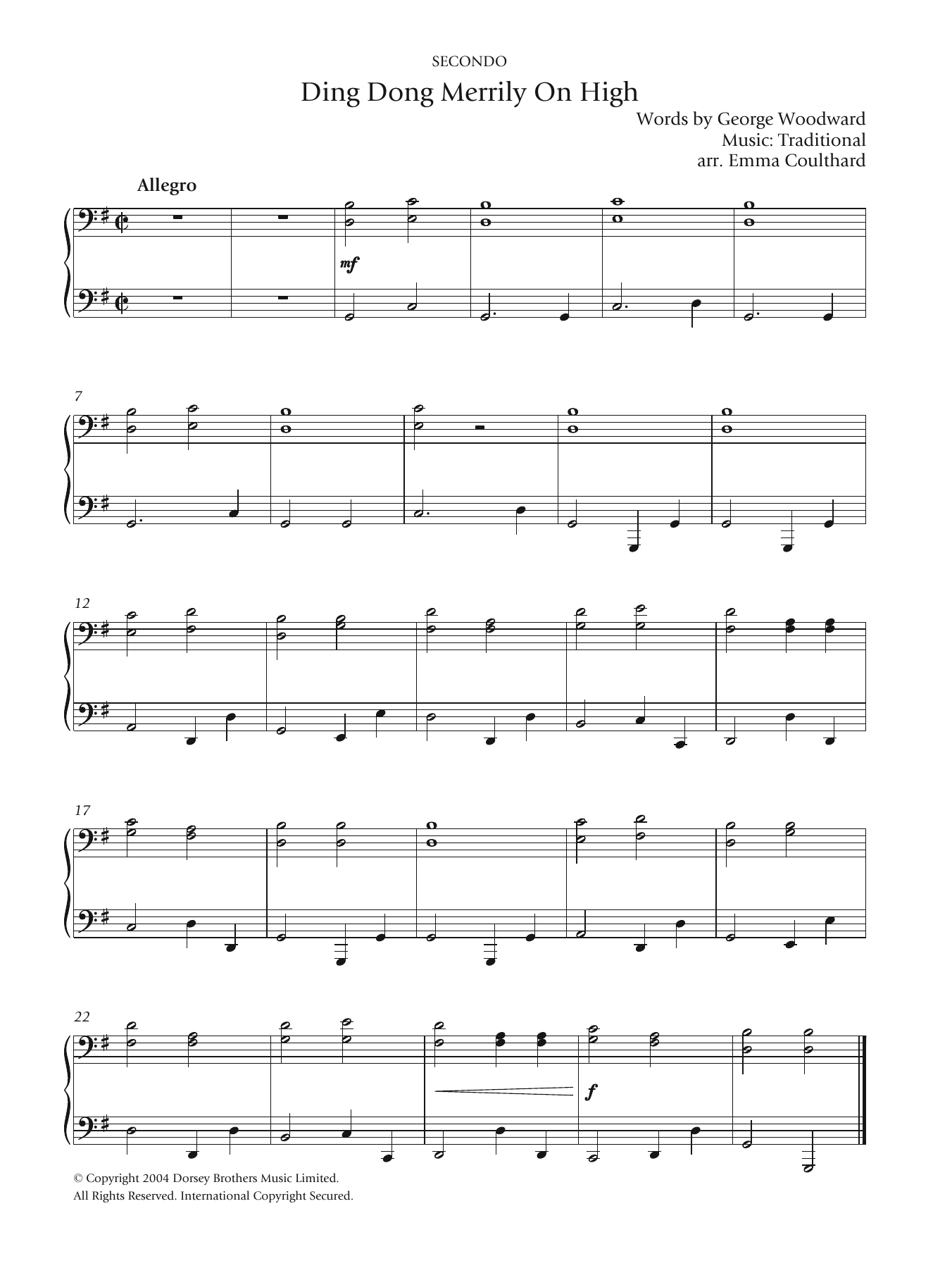 Christmas Carol Ding Dong! Merrily On High sheet music notes and chords arranged for Beginner Piano (Abridged)