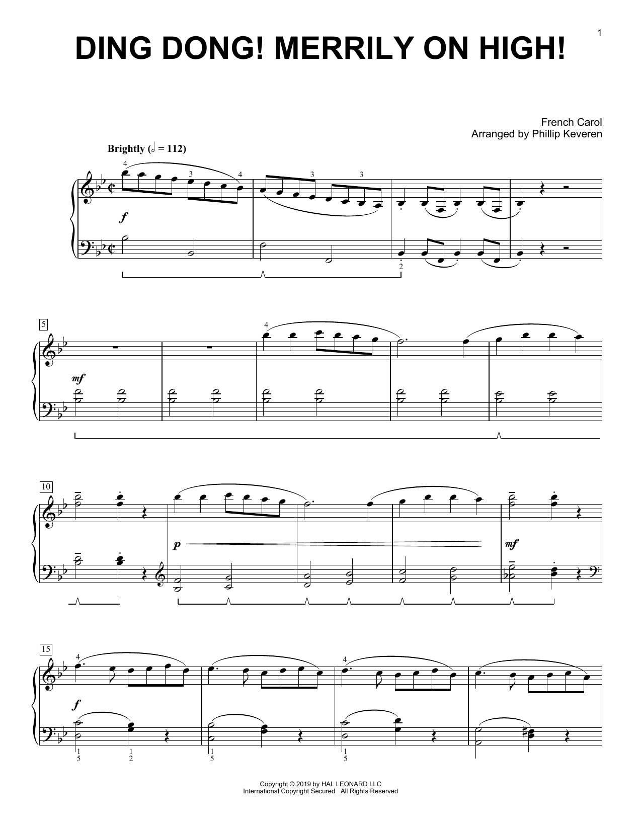 Christmas Carol Ding Dong! Merrily On High! [Classical version] (arr. Phillip Keveren) sheet music notes and chords. Download Printable PDF.