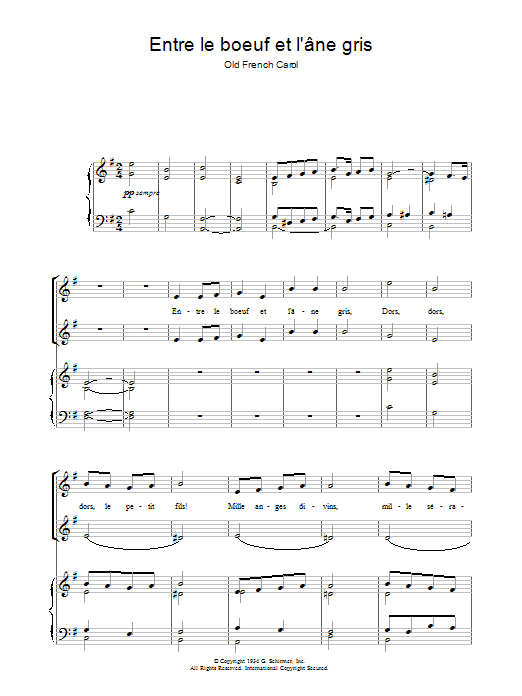 Chant de Noël Entre Le Boeuf Et L'âne Gris sheet music notes and chords arranged for Piano, Vocal & Guitar Chords