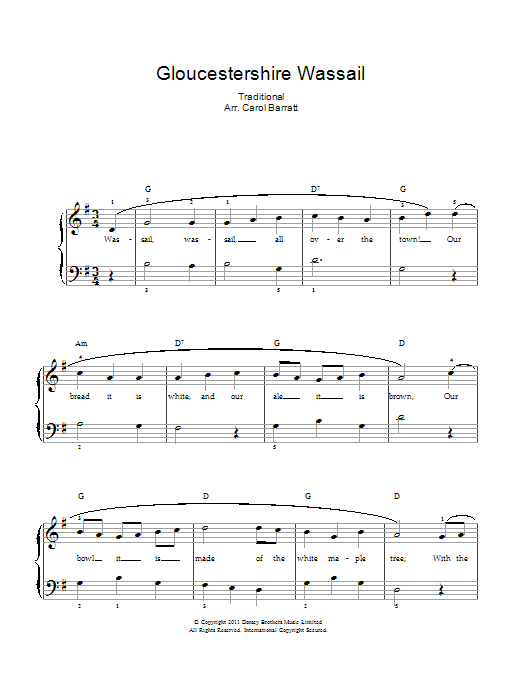 Christmas Carol Gloucestershire Wassail sheet music notes and chords. Download Printable PDF.