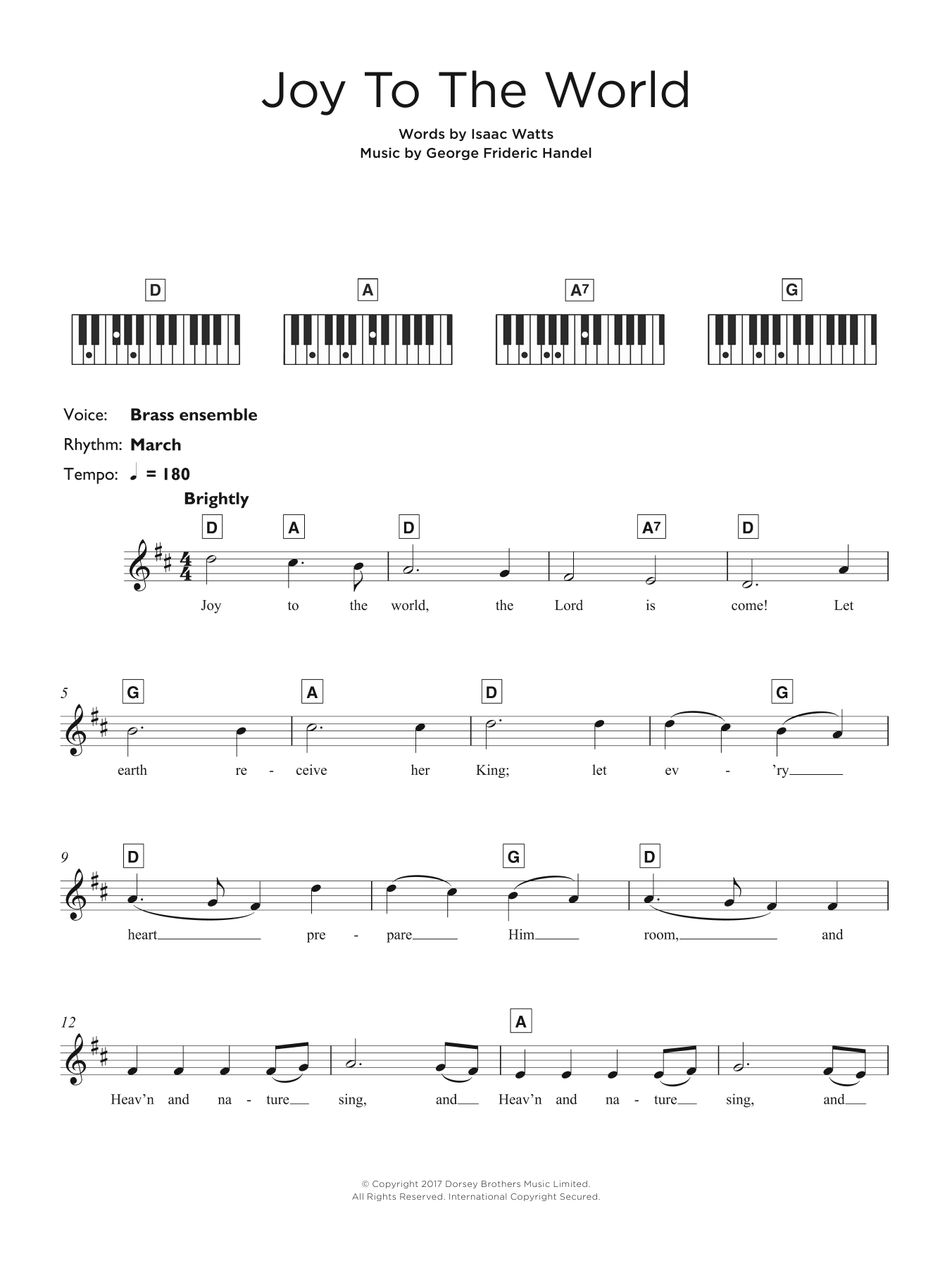 Christmas Carol Joy To The World sheet music notes and chords. Download Printable PDF.