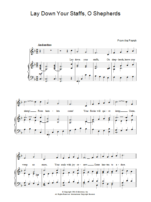 Christmas Carol Lay Down Your Staffs, O Shepherds sheet music notes and chords arranged for Piano, Vocal & Guitar Chords