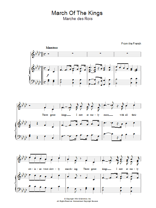 Learn to play Christmas Carol March Of The Kings sheet music for Piano, Vocal & Guitar Chords in minutes. Price: 7.8900$ Christmas Carol March Of The Kings sheet music notes and chords arranged for Piano, Vocal & Guitar Chords