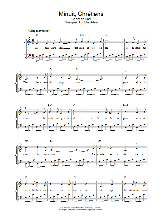 Chant de Noël Minuit, Chrétiens sheet music notes and chords arranged for Piano, Vocal & Guitar Chords