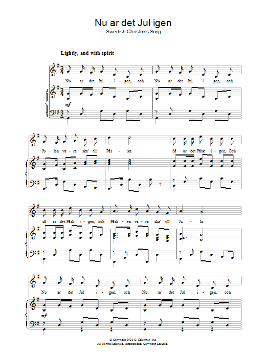 Julsång Nu Är Det Jul Igen sheet music notes and chords arranged for Piano, Vocal & Guitar Chords