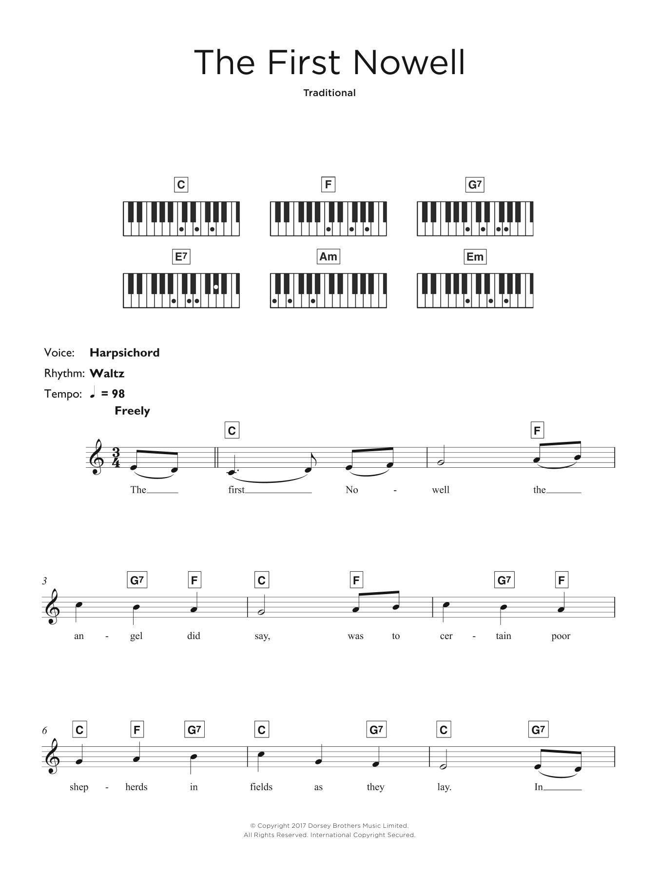 Christmas Carol The First Nowell sheet music notes and chords. Download Printable PDF.