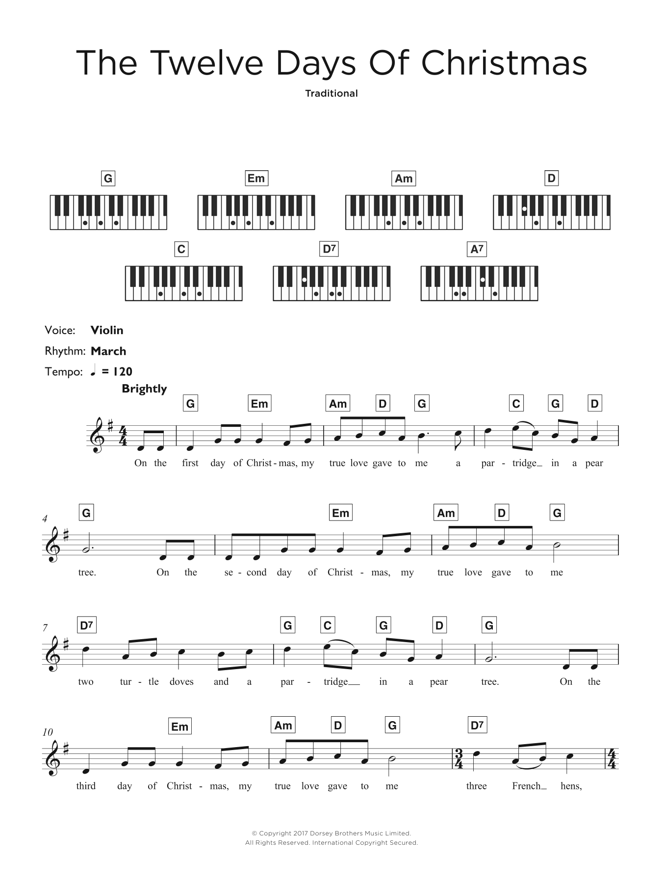 Christmas Carol The Twelve Days Of Christmas sheet music notes and chords. Download Printable PDF.