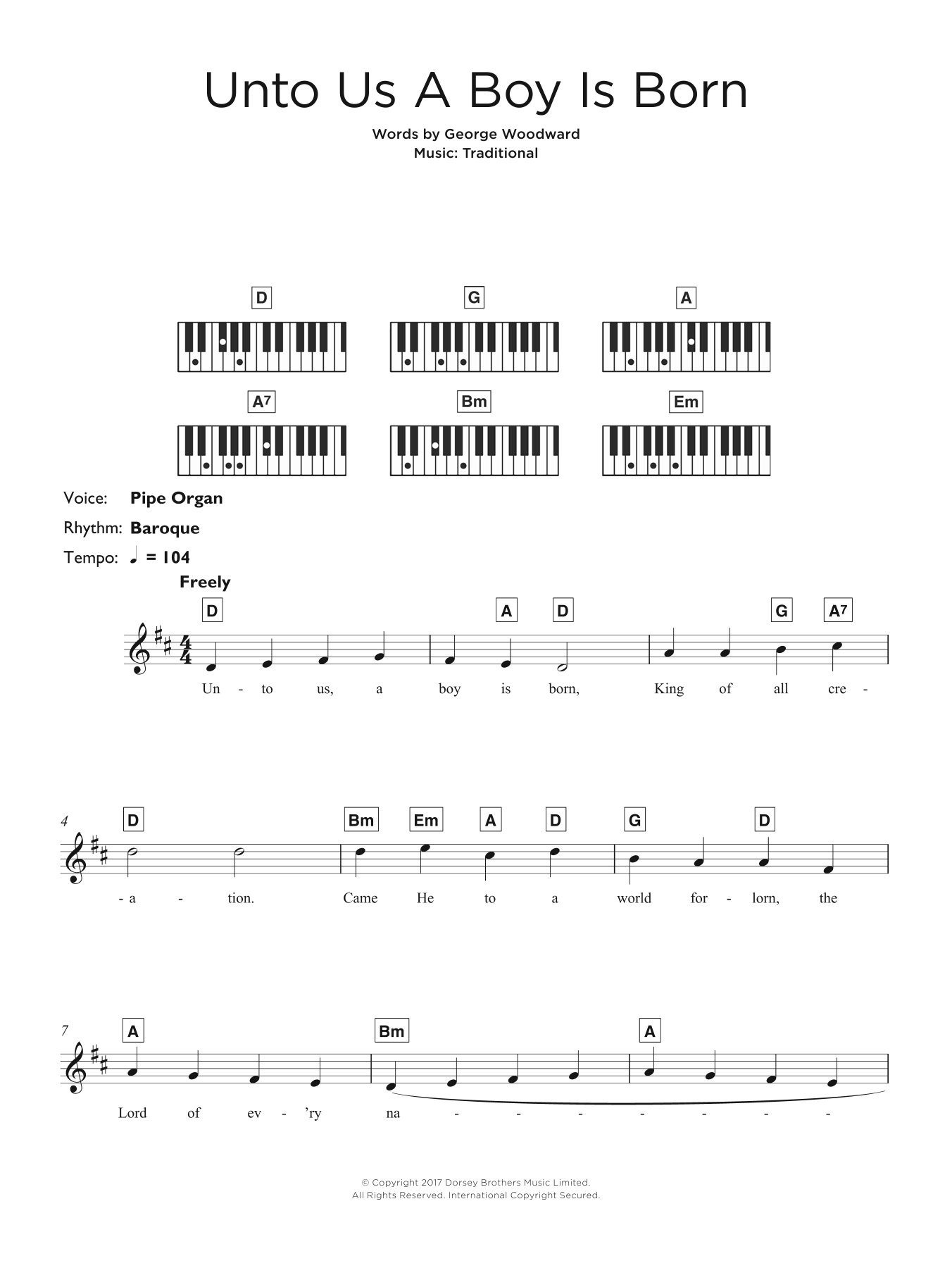 Christmas Carol Unto Us A Boy Is Born sheet music notes and chords. Download Printable PDF.