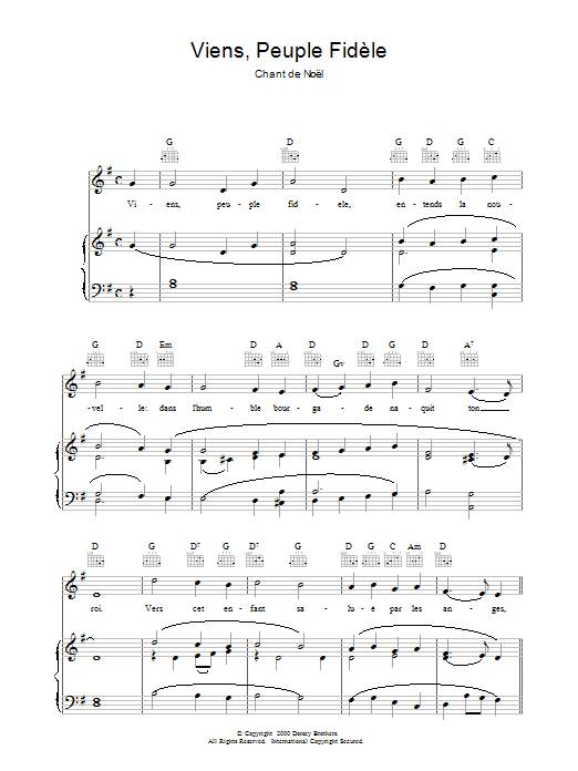 Learn to play Chant de Noël Viens, Peuple Fidèle sheet music for Piano, Vocal & Guitar Chords in minutes. Price: 7.8900$ Chant de Noël Viens, Peuple Fidèle sheet music notes and chords arranged for Piano, Vocal & Guitar Chords
