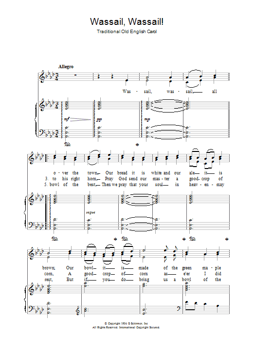 Christmas Carol Wassail! Wassail! sheet music notes and chords. Download Printable PDF.