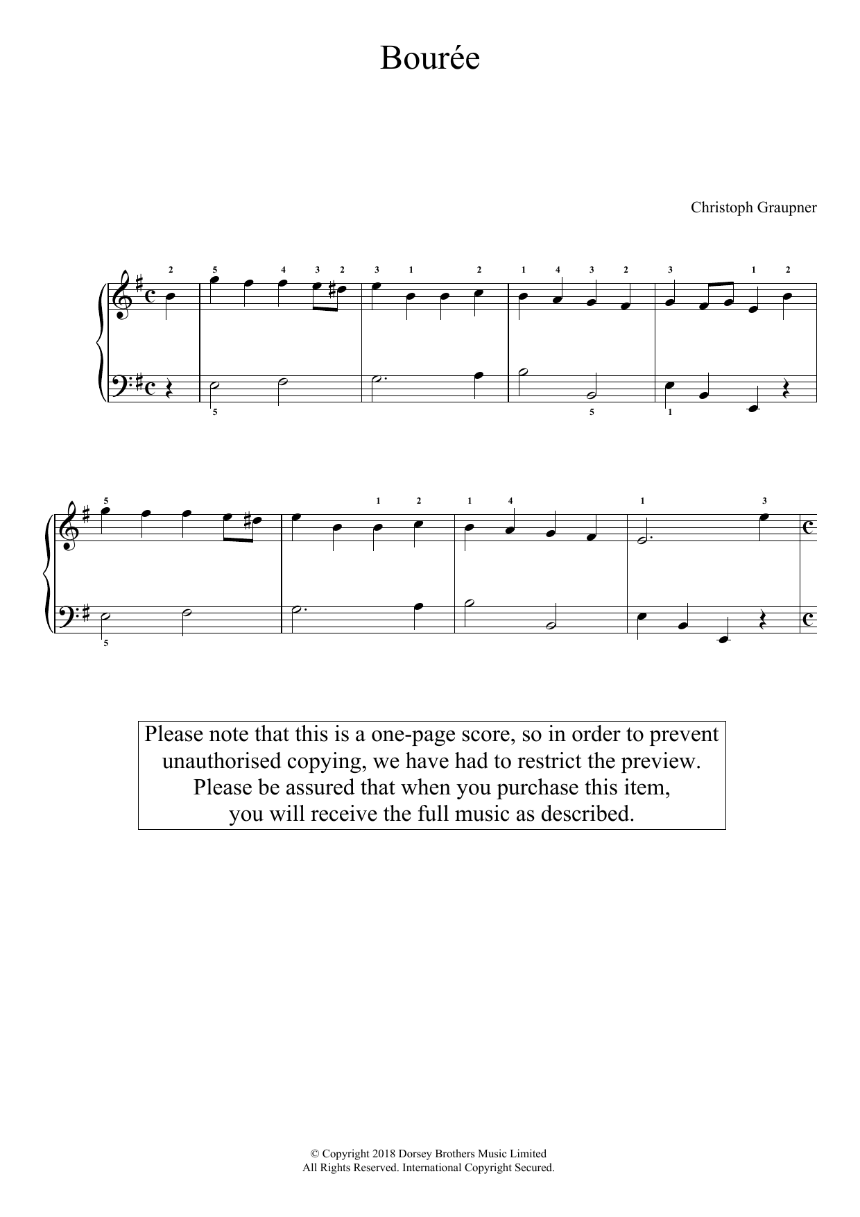 Learn to play Christoph Graupner Bourree sheet music for Piano Solo in minutes. Price: 6.9900$ Christoph Graupner Bourree sheet music notes and chords arranged for Piano Solo