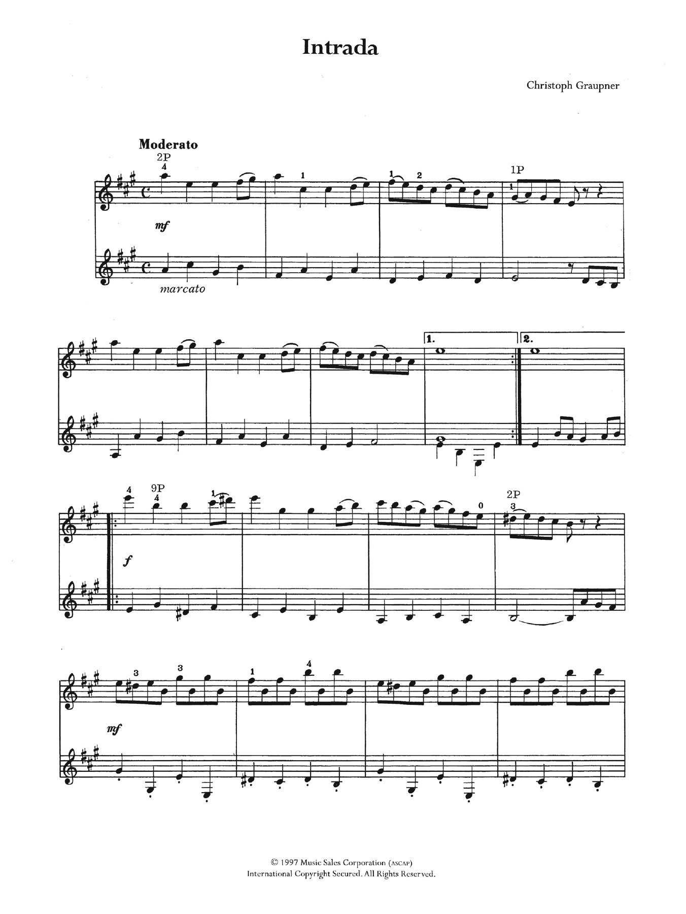 Christoph Graupner Intrada sheet music notes and chords. Download Printable PDF.