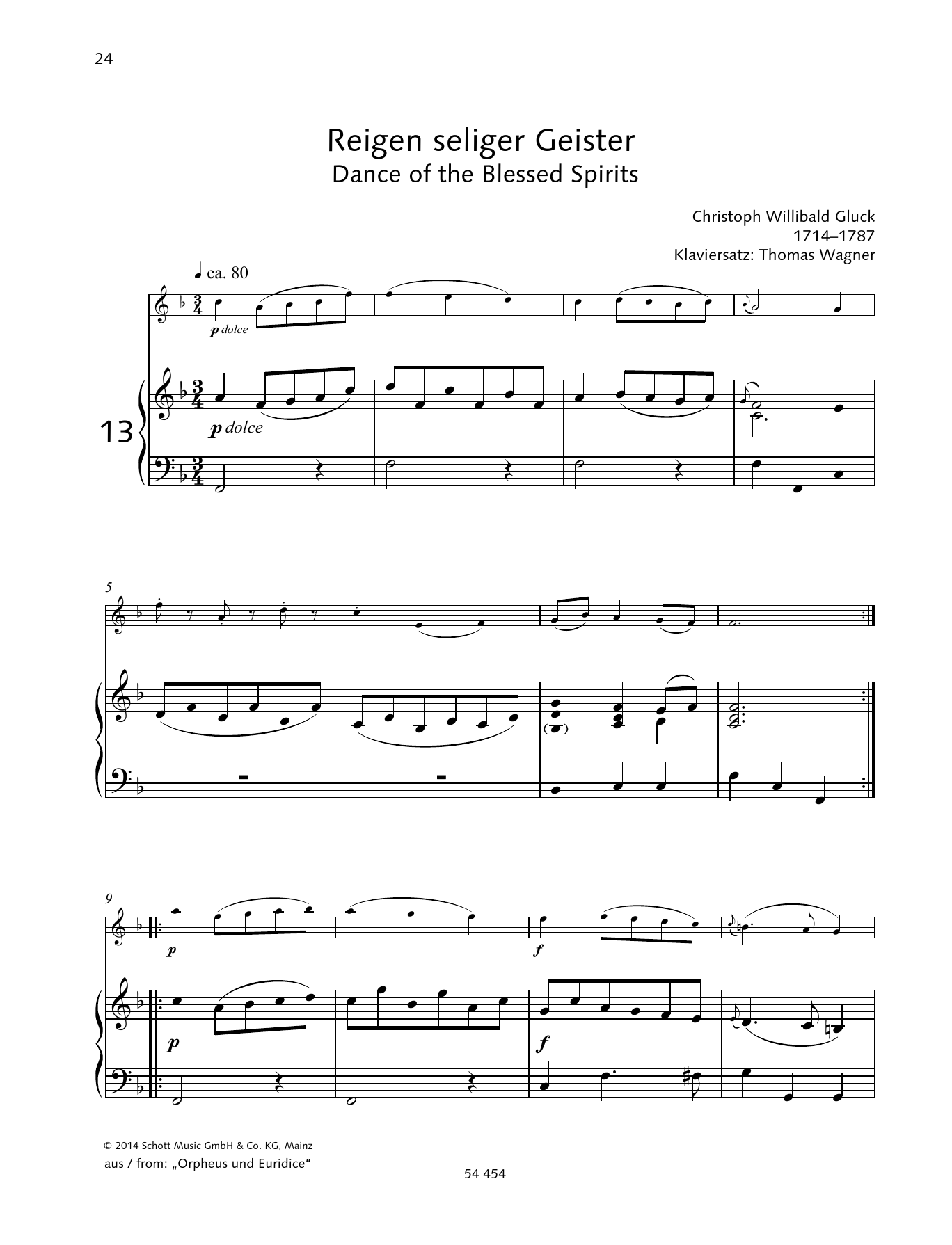 Christoph Willibald Gluck Reigen seliger Geister sheet music notes and chords. Download Printable PDF.