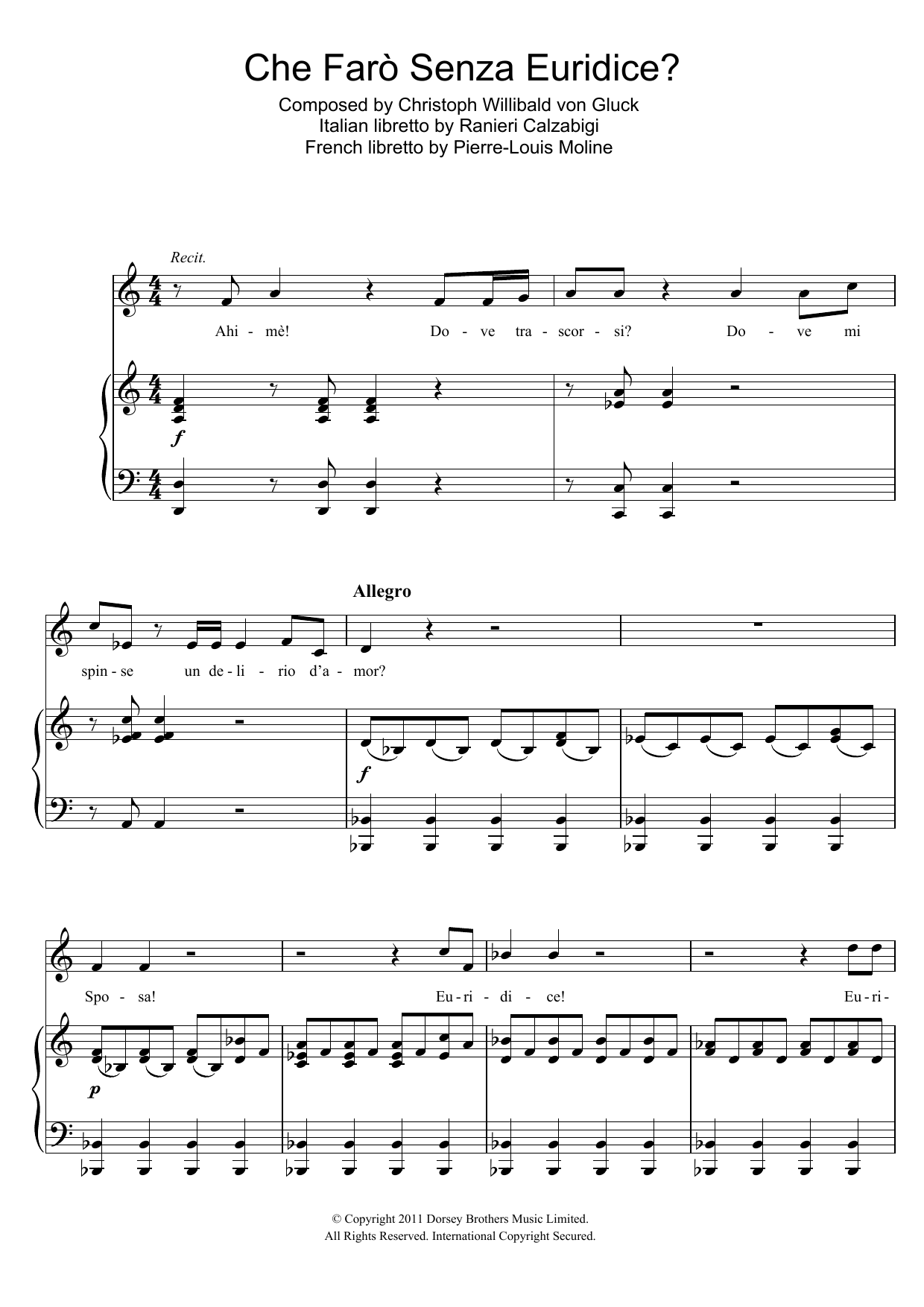 Christoph Willibald von Gluck Che Faro Senza Euridice (from Orfeo ed Euridice) sheet music notes and chords. Download Printable PDF.