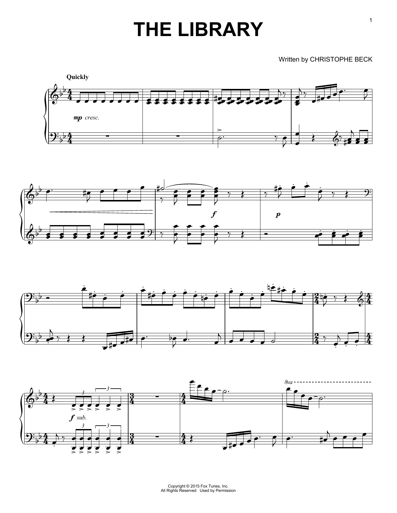 Learn to play Christophe Beck The Library sheet music for Piano Solo in minutes. Price: 7.8900$ Christophe Beck The Library sheet music notes and chords arranged for Piano Solo
