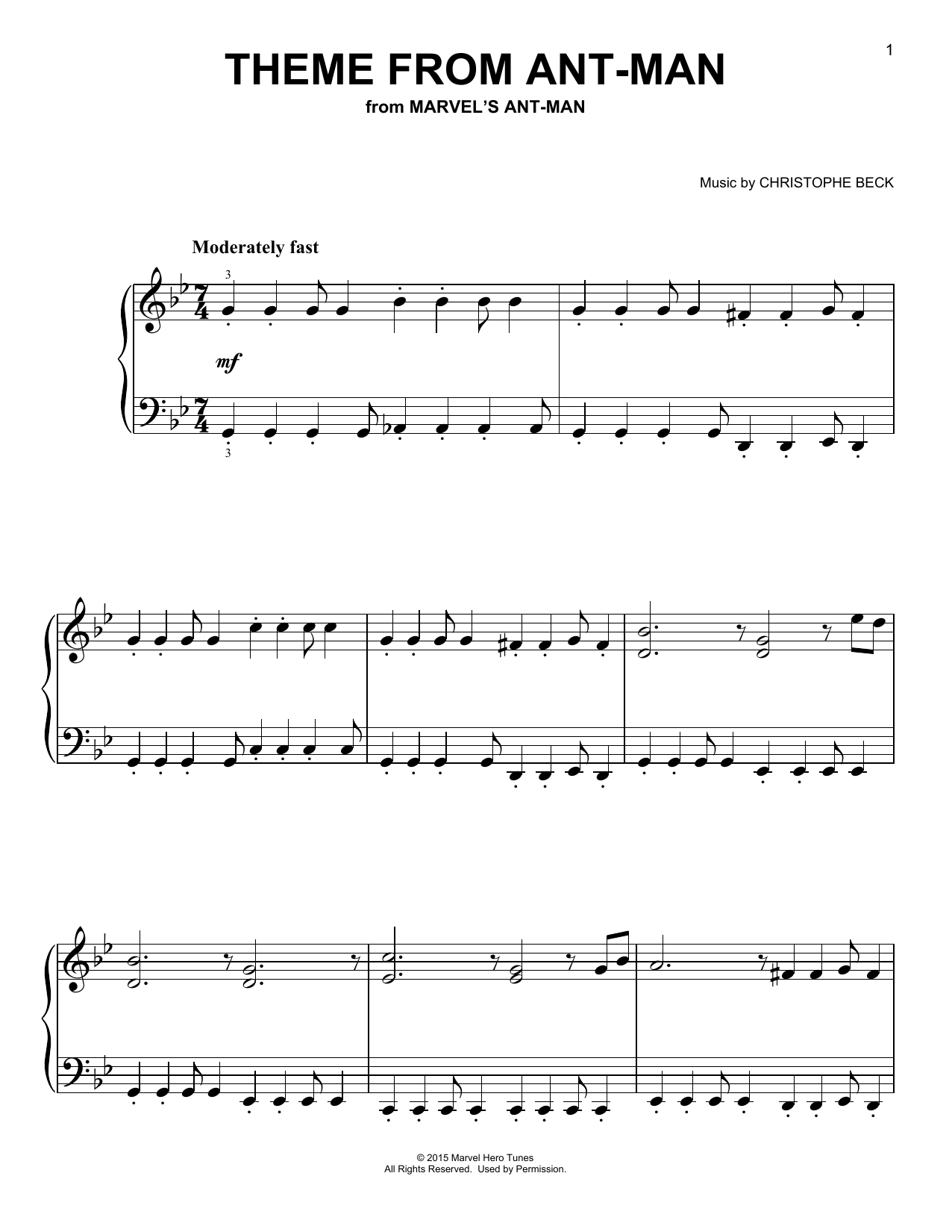 Learn to play Christophe Beck Theme from Ant-Man sheet music for Easy Piano in minutes. Price: 6.9900$ Christophe Beck Theme from Ant-Man sheet music notes and chords arranged for Easy Piano