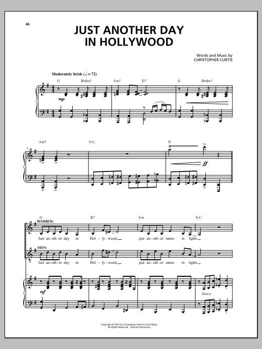 Learn to play Christopher Curtis Just Another Day In Hollywood sheet music for Piano & Vocal in minutes. Price: 7.8900$ Christopher Curtis Just Another Day In Hollywood sheet music notes and chords arranged for Piano & Vocal