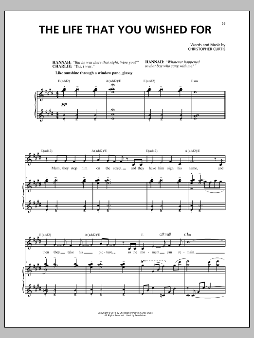 Christopher Curtis The Life That You Wished For sheet music notes and chords. Download Printable PDF.