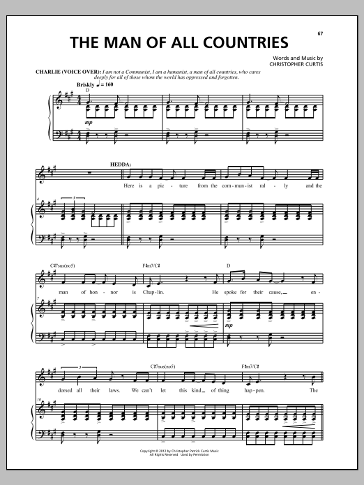 Learn to play Christopher Curtis The Man Of All Countries sheet music for Piano & Vocal in minutes. Price: 7.8900$ Christopher Curtis The Man Of All Countries sheet music notes and chords arranged for Piano & Vocal