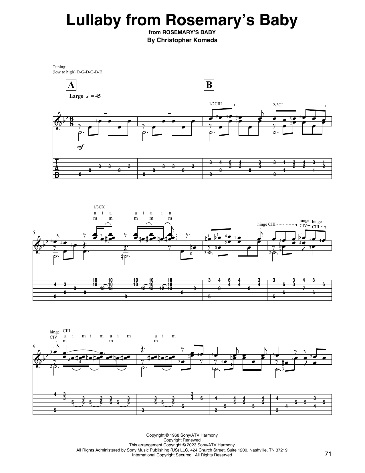 Christopher Komeda Lullaby From Rosemary's Baby sheet music notes and chords. Download Printable PDF.