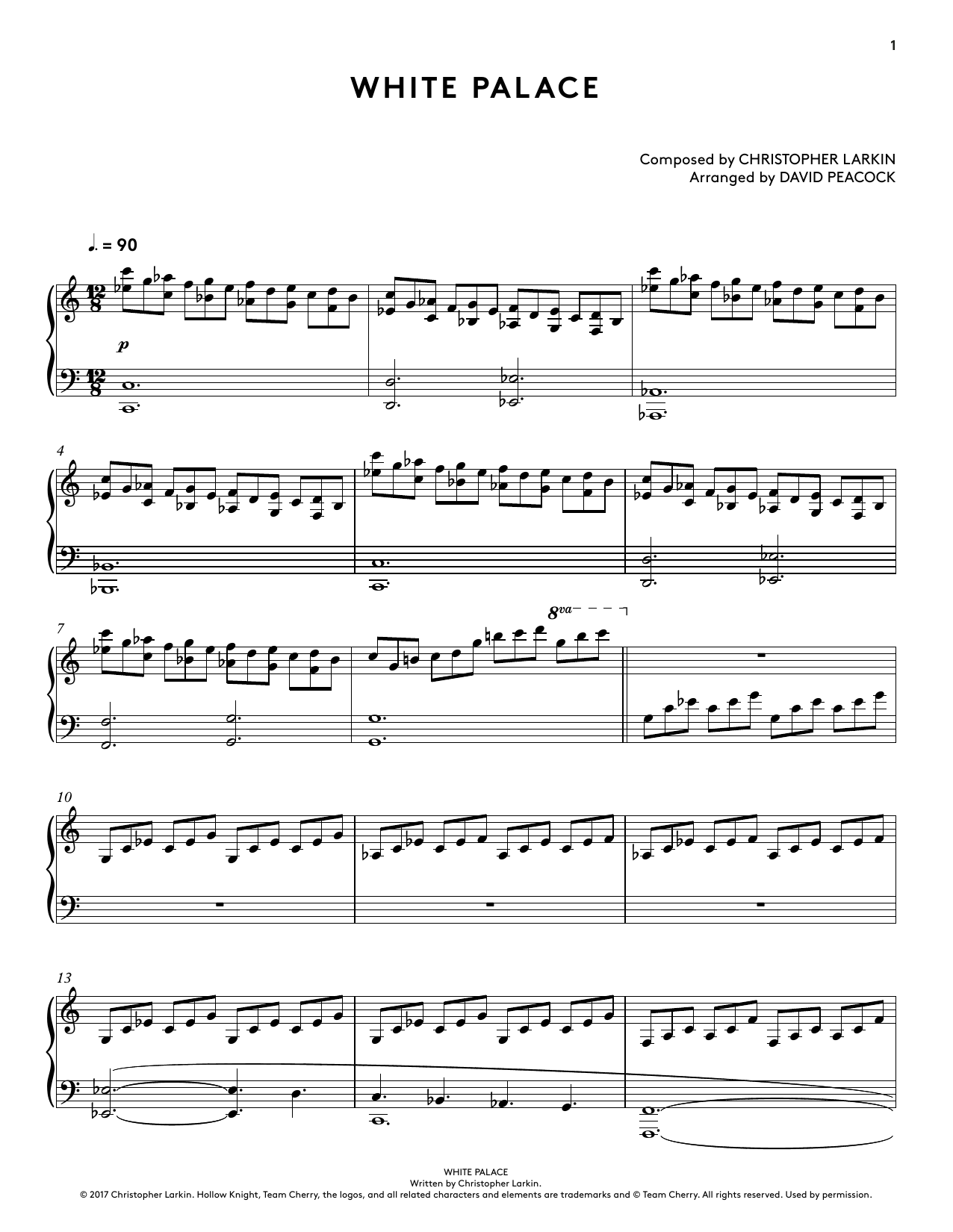 Christopher Larkin White Palace (from Hollow Knight Piano Collections) (arr. David Peacock) sheet music notes and chords. Download Printable PDF.