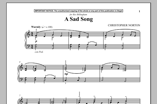 Learn to play Christopher Norton A Sad Song sheet music for Piano Solo in minutes. Price: 7.8900$ Christopher Norton A Sad Song sheet music notes and chords arranged for Piano Solo