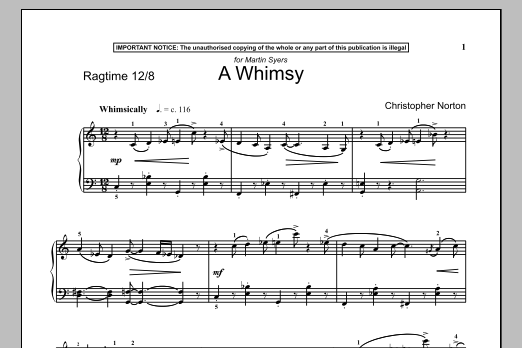 Learn to play Christopher Norton A Whimsy sheet music for Piano Solo in minutes. Price: 7.8900$ Christopher Norton A Whimsy sheet music notes and chords arranged for Piano Solo