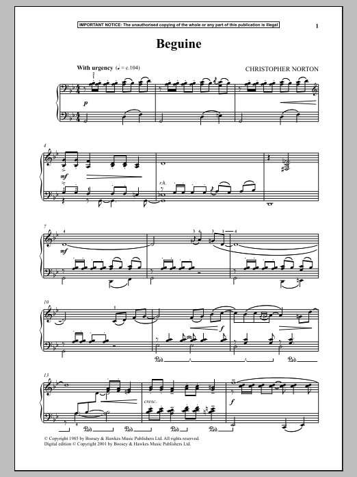 Learn to play Christopher Norton Beguine sheet music for Piano Solo in minutes. Price: 7.8900$ Christopher Norton Beguine sheet music notes and chords arranged for Piano Solo