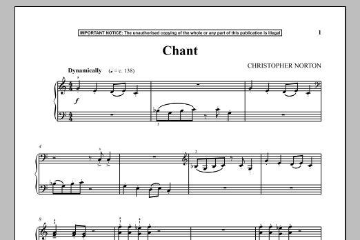 Learn to play Christopher Norton Chant sheet music for Piano Solo in minutes. Price: 7.8900$ Christopher Norton Chant sheet music notes and chords arranged for Piano Solo