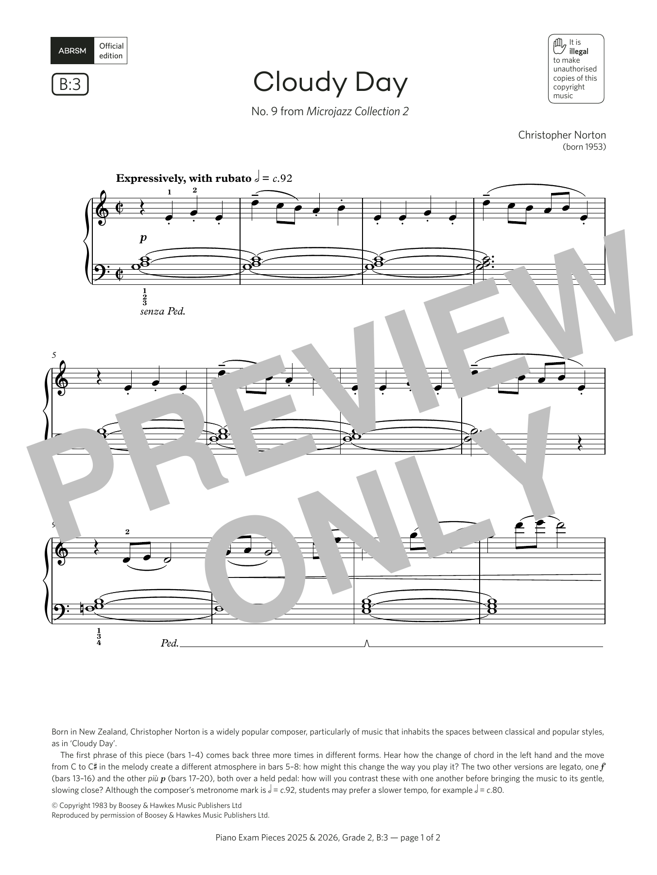 Christopher Norton Cloudy Day (Grade 2, list B3, from the ABRSM Piano Syllabus 2025 & 2026) sheet music notes and chords. Download Printable PDF.