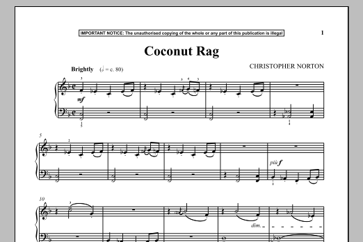 Learn to play Christopher Norton Coconut Rag sheet music for Piano Solo in minutes. Price: 7.8900$ Christopher Norton Coconut Rag sheet music notes and chords arranged for Piano Solo