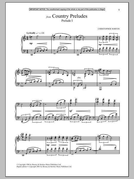 Christopher Norton Country Preludes, Prelude I sheet music notes and chords arranged for Piano Solo