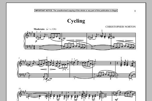 Learn to play Christopher Norton Cycling sheet music for Piano Solo in minutes. Price: 7.8900$ Christopher Norton Cycling sheet music notes and chords arranged for Piano Solo
