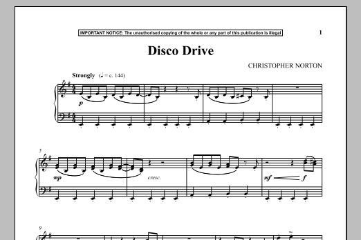 Learn to play Christopher Norton Disco Drive sheet music for Piano Solo in minutes. Price: 7.8900$ Christopher Norton Disco Drive sheet music notes and chords arranged for Piano Solo