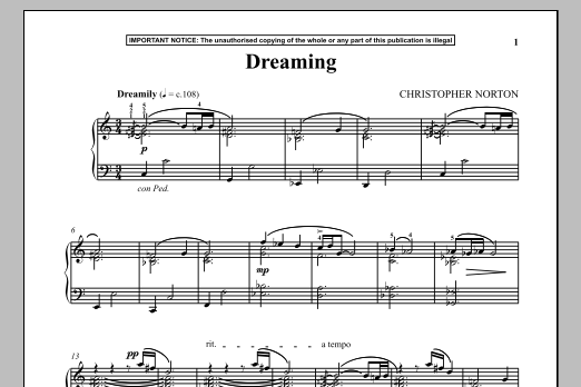 Learn to play Christopher Norton Dreaming sheet music for Piano Solo in minutes. Price: 7.8900$ Christopher Norton Dreaming sheet music notes and chords arranged for Piano Solo