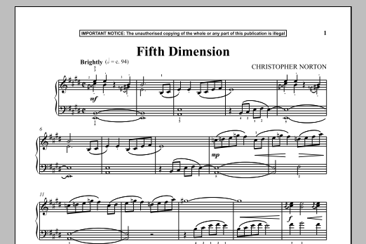 Learn to play Christopher Norton Fifth Dimension sheet music for Piano Solo in minutes. Price: 7.8900$ Christopher Norton Fifth Dimension sheet music notes and chords arranged for Piano Solo