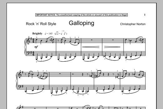 Learn to play Christopher Norton Galloping sheet music for Piano Solo in minutes. Price: 7.8900$ Christopher Norton Galloping sheet music notes and chords arranged for Piano Solo