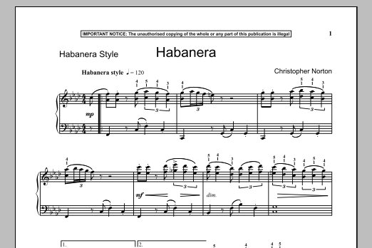 Learn to play Christopher Norton Habanera sheet music for Piano Solo in minutes. Price: 7.8900$ Christopher Norton Habanera sheet music notes and chords arranged for Piano Solo