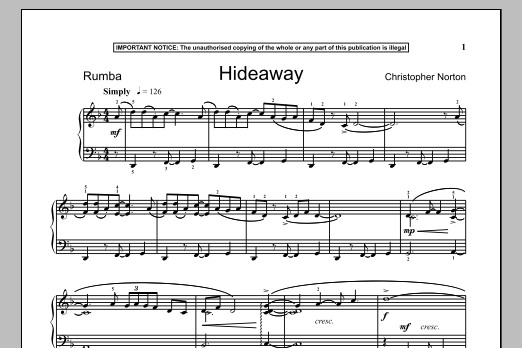 Christopher Norton Hideaway sheet music notes and chords arranged for Piano Solo