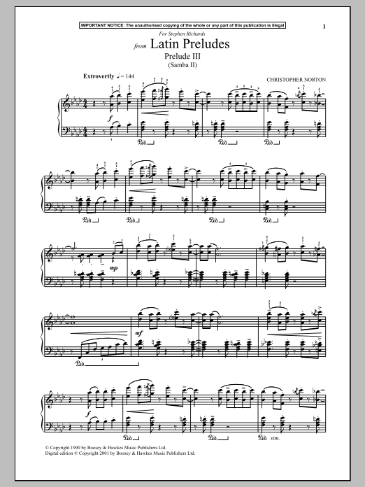 Learn to play Christopher Norton Latin Preludes, Prelude III (Samba II) sheet music for Piano Solo in minutes. Price: 7.8900$ Christopher Norton Latin Preludes, Prelude III (Samba II) sheet music notes and chords arranged for Piano Solo